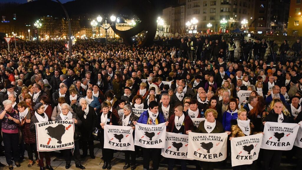 On January 11th, relatives of Basque prisoners demand the transfer of Eta prisoners to jails near their homes. Photograph: Ander Gillenea/AFP via Getty