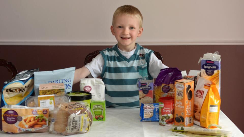 Callum Maguire shows off his gluten-free range of food. Photograph: Dara Mac Dónaill