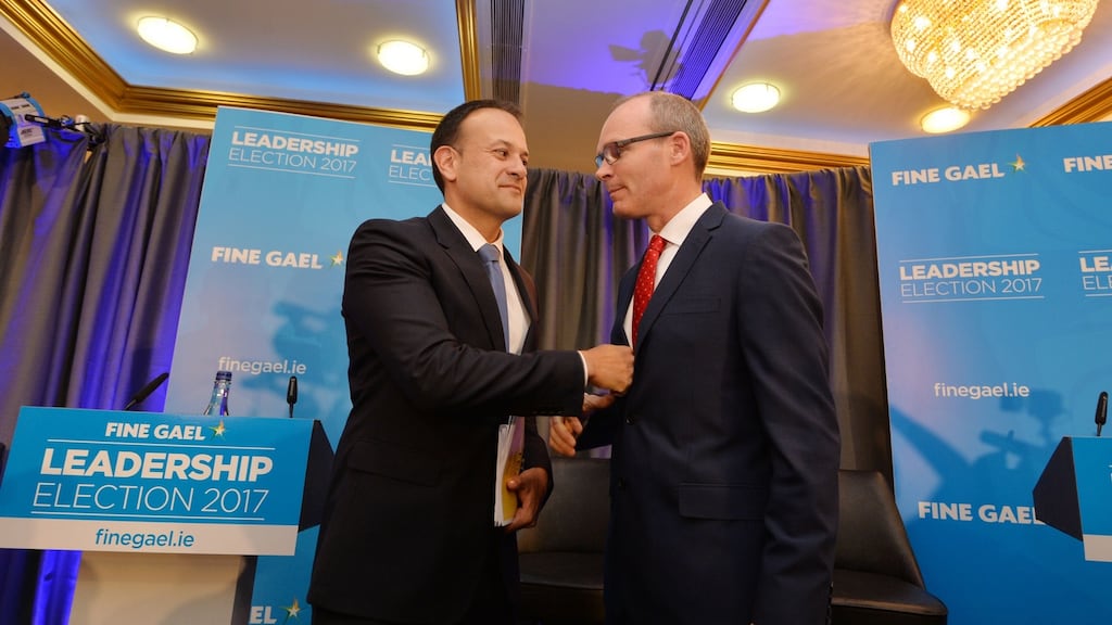 Fine Gael leadership candidates Leo Varadkar (left) and Simon Coveney exchanged sharp jibes over election planning, boundary changes and portfolios in the most heated husting so far. Photograph:  Alan Betson/The Irish Times