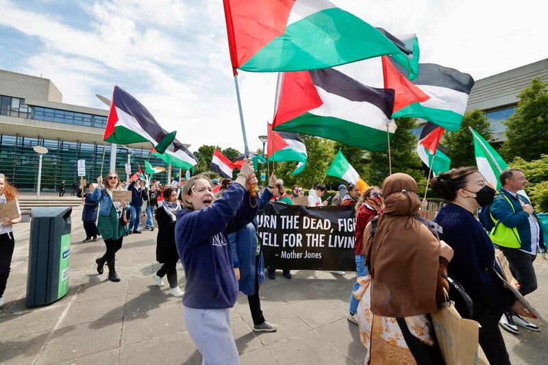 An encampment has been in place for two weeks ont he campus. Photograph: Alan Betson / The Irish Times