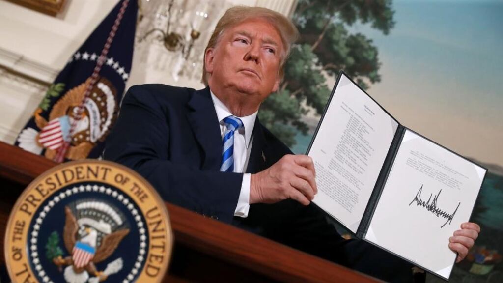 US president Donald Trump’s decision to pull out of the international nuclear deal with Iran and his threat to reimpose sanctions on firms doing business with the country have cast fresh doubt over Ireland’s trade with it. Photograph: Getty Images