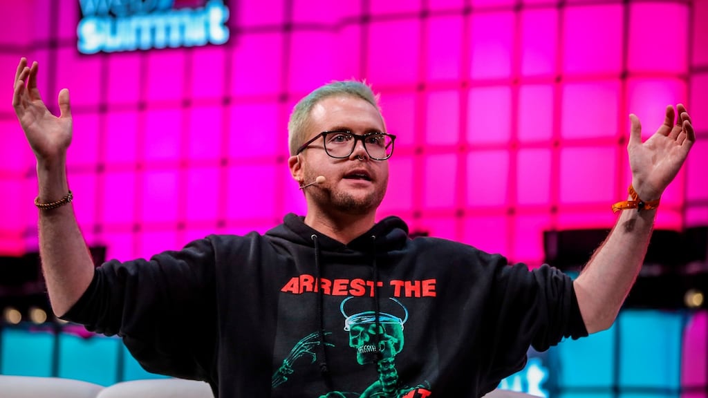 Canadian whistleblower Christopher Wylie speaks on the centre stage of the annual Web Summit technology conference in Lisbon on Tuesday. Photograph: AFP/Getty Images