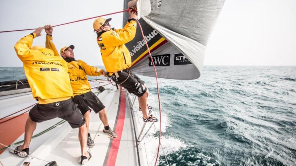 Abu Dhabi Racing are technically leading the Volvo Ocean Race after taking a hammering in the South China Sea. Photograph: Matt Knighton/Abu Dhabi Ocean Racing/Volvo Ocean Race via Getty Images