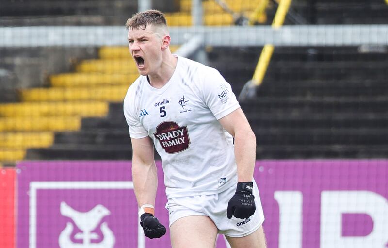 Kildare's Jack Sargent celebrates after scoring the winning point. Photograph: Tom Maher/Inpho
