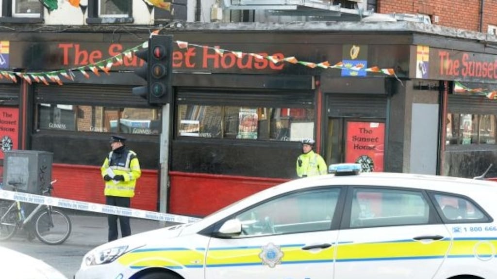 Gardaí at the Sunset House, Summerhill, where Michael Barr was shot dead on Monday. Photograph: Cyril Bryne/The Irish Times
