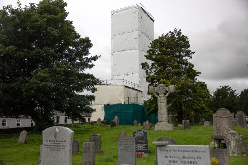 The covered-up tower at Kells, which is undergoing restoration