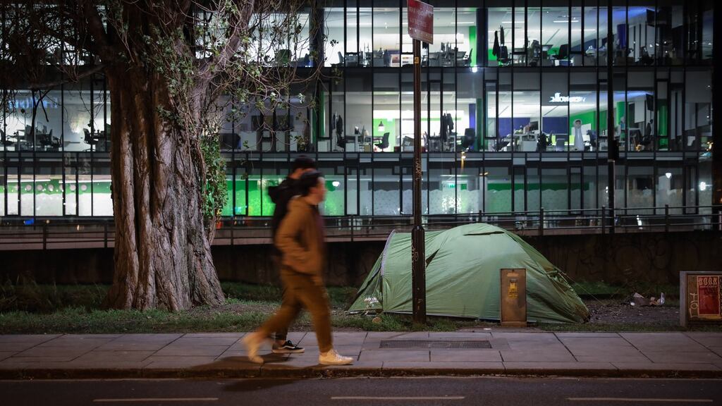 A homeless person’s tent on the bank of the Grand Canal at Charlemont. Women now account for 42 per cent of the adult homeless population, and this rises to 44 per cent in the Dublin area. Photograph: Crispin Rodwell