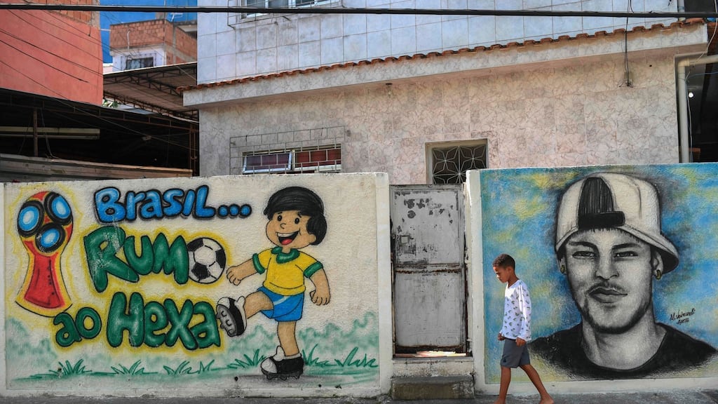 Graffiti related to the Brazilian national football team, striker Neymar and the 2018 World Cup, in Rio de Janeiro. Photograph: Fabio Teixeira/AFP/Getty Images