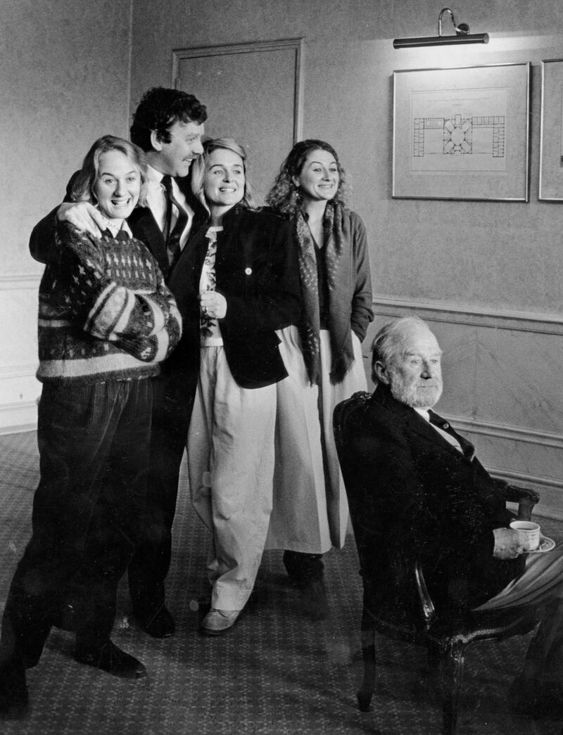 Michael Colgan with Niamh, Sinéad and Sorcha Cusack and their father, Cyril, in 1990, when they appeared together at the Gate in Three Sisters. Photograph: Tom Lawlor