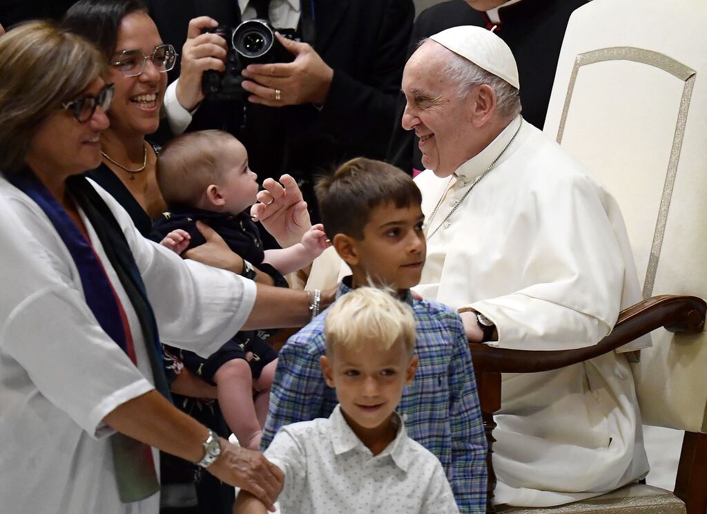 Pope Francis greeting pilgrims during his weekly general audience in Rome last Wednesday. Getty Images