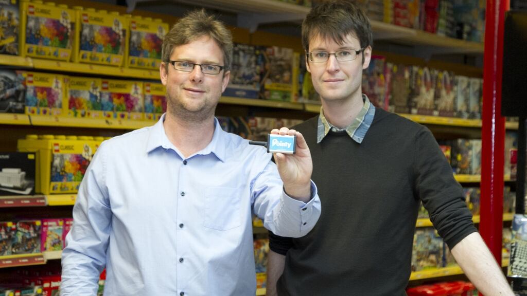 Founders Charles Bibby and Mark Cummins:  the Pointy app directs shoppers to where particular items are available locally, rather than pushing them towards ecommerce giants such as Amazon. Photograph: Colm Mahady/Fennells