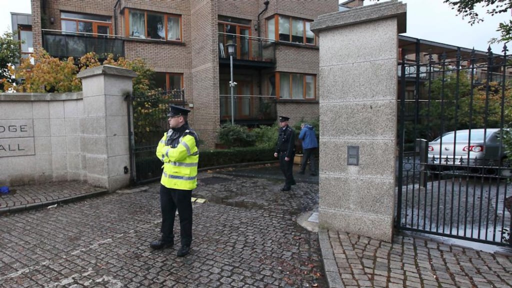 Gardaí preserve scene at Ridge Hall near Ballybrack village, Co Dublin where the body of a boy was discovered yesterday. Photograph: Stephen Collins/Collins