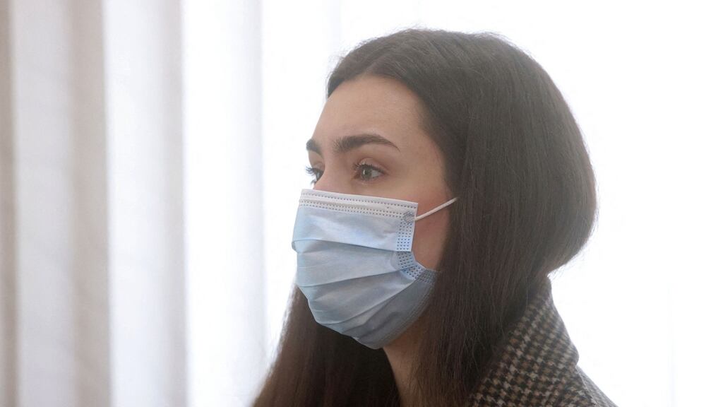 Sofia Sapega (24) was flying with her boyfriend Roman Protasevich, a dissident blogger critical of Belarusian leader Alexander Lukashenko, on a Ryanair flight from Athens to Vilnius in May 2021 when it was diverted to Minsk by Belarusian authorities. Photograph: Leonid Shcheglov/Belta/AFP via Getty Images