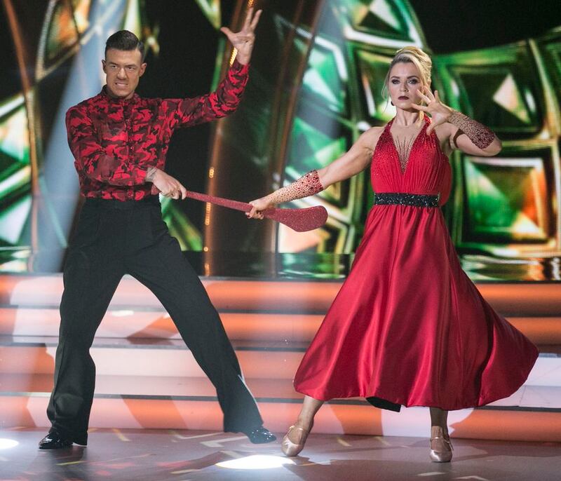 Anna Geary and Kai Widdrington dancing a tango to ‘Rebel Rebel ‘by David Bowie on Dancing with the Stars. Photograph: Kyran O’Brien/RTÉ