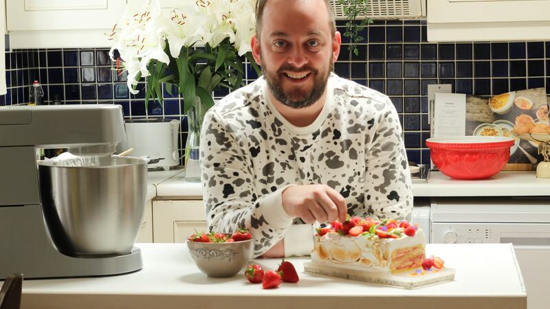 Pastry chef Shane Smith with his summer berry baked Alaska terrine.