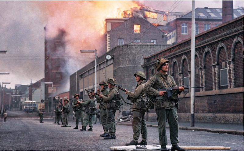The Battle of the Bogside from the Gilles Caron exhibition at the Park Hotel Kenmare, Co Kerry. Photograph: Gilles Caron.