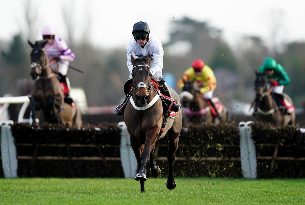 Constitution Hill ridden by Nico de Boinville goes on to win The Ladbrokes Christmas Hurdle on day one of the Ladbrokes Christmas Festival at Kempton Park. Photograph: John Walton/PA Wire