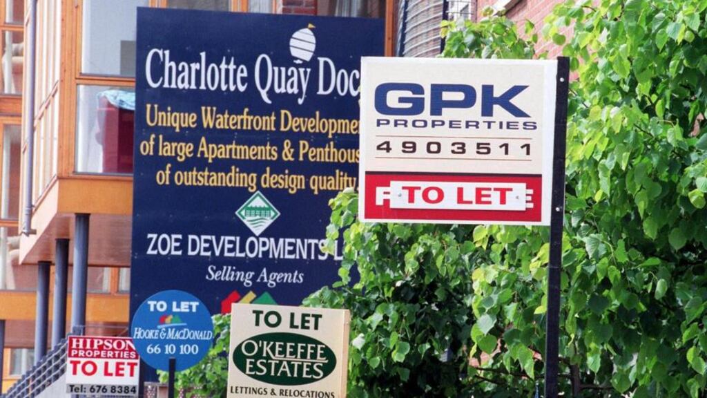 For Sale signs at Charlotte Quay Dock apartments, Ringsend Road, Dublin.