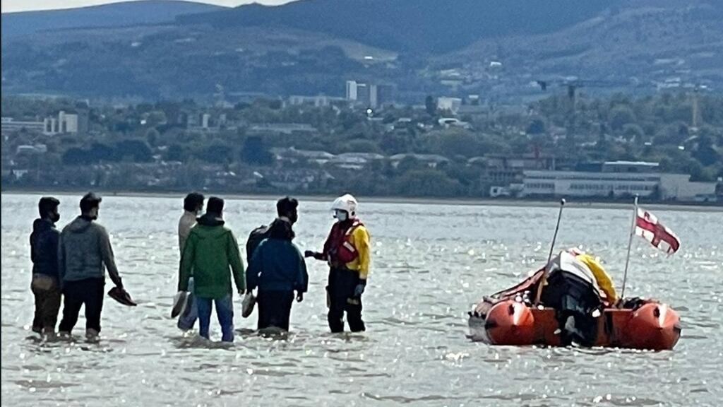 RNLI Dún Laoghaire sent an inshore lifeboat to Sandymount to assist the men. Photograph: RNLI Dún Laoghaire Lifeboat Station/Twitter
