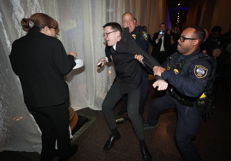 Members of Enoch Burke's family are ejected from the Ireland Funds 33th National Gala dinner at the National Building Museum in Washington DC. Photograph: Niall Carson/PA Wire