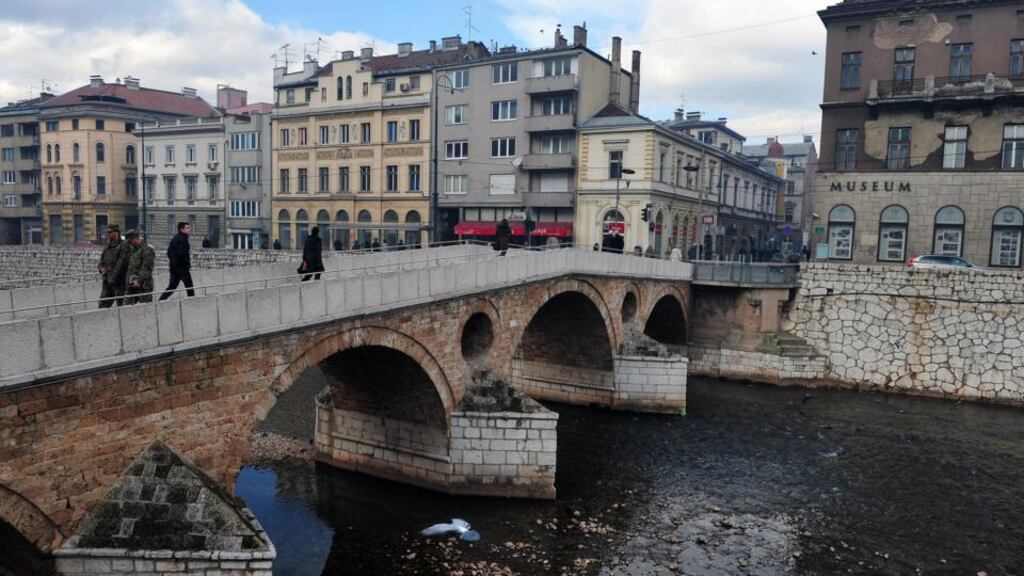 Sarajevo, which was ‘besieged, blockaded, and bombarded by aircraft, artillery, mortars, tank and heavy machine gun rounds’ during the siege of the city by Serbian forces in the Bosnian war of the 1990s. Photograph: Elvis Barukcic/AFP/Getty Images