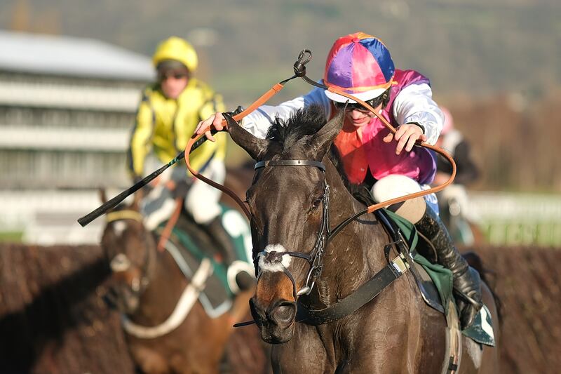 Sean Bowen riding Haiti Couleurs clearing the last to win the Novices' Limited Handicap Chase at Cheltenham on December 14th, 2024. Photograph: Alan Crowhurst/Getty Images