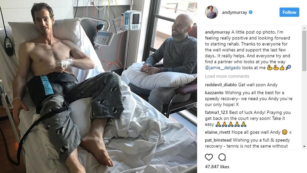 Screengrab taken from the Instagram account of Andy Murray (andymurray), after his operation in Australia. Photograph: PA