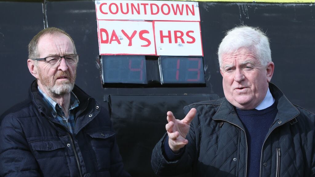 Members of Border Communities Against Brexit unveil a Brexit countdown clock at Jonesborough, on the Border between Dundalk and Newry. Photograph: Niall Carson/PA Wire