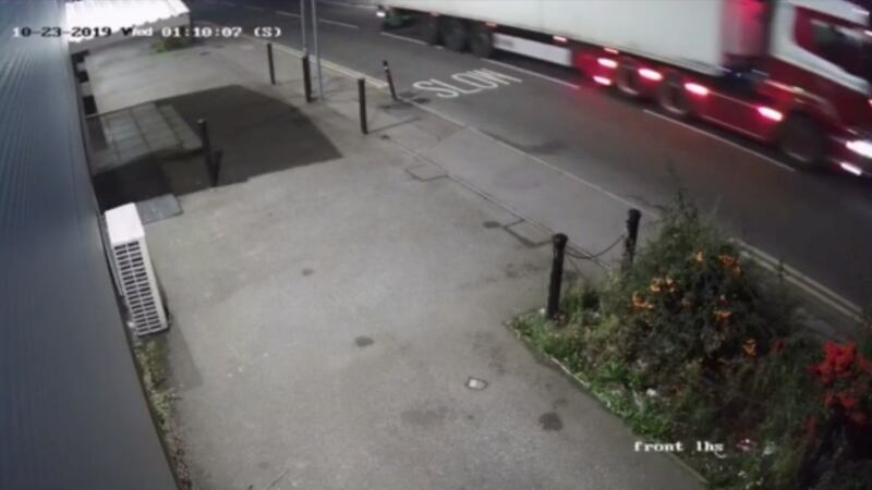 CCTV footage of the lorry in which 39 bodies were subsequently discovered in Grays, Essex. Photograph: Reuters