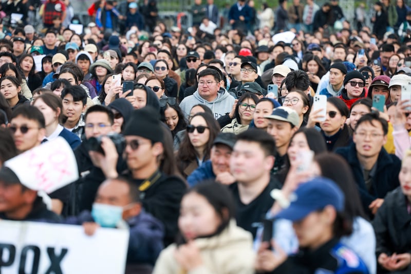 Demonstrators demanding the resignation of then prime minister Luvsannamsrain Oyun-Erdene earlier this month. Photograph: Byambasuren Byamba-Ochir/AFP via Getty Images