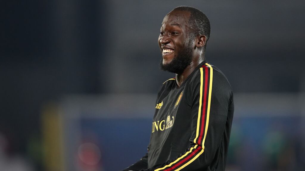Inter Milan’s Belgian forward Romelu Lukaku reacts as he warms up prior to the Euro 2020 qualifier against San Marino on Friday at the Olympic stadium in Serravalle. Photograph: Isabella Bonotto/AFP