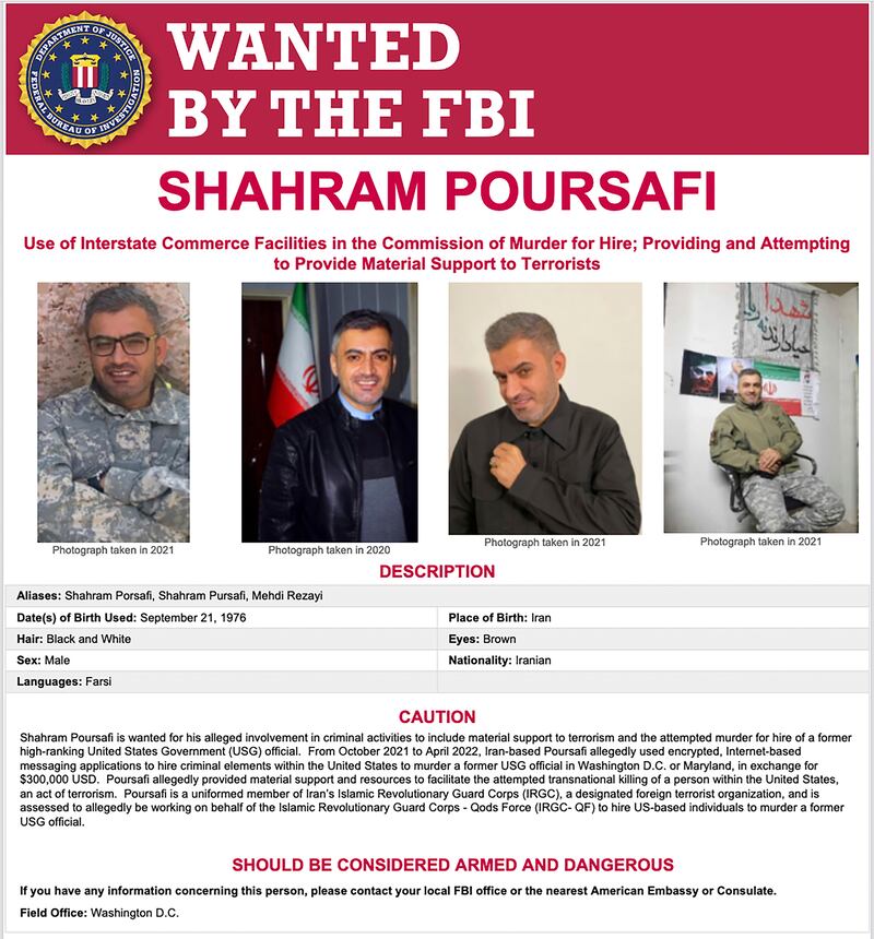 The wanted poster for Shahram Poursafi. Photograph: FBI/AP