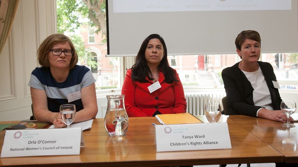 From left, Orla O’Connor, director, National Women’s Council of Ireland, Tanya Ward, chief executive, Children’s Rights Alliance, and  Prof Gráinne Flannelly, consultant obstetrician/gynaecologist and clinical director at CervicalCheck. Photograph: Gareth Chaney Collins
