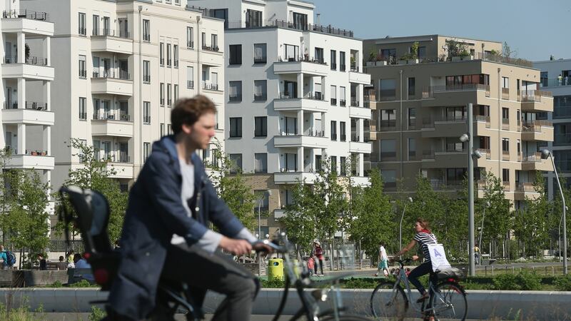People ride bicycles at Gleisdreieck park in Berlin city centre. Photograph: Sean Gallup/Getty Images