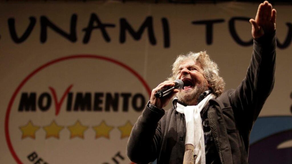 Five Star movement leader and comedian Beppe Grillo speaks during a campaign rally in Rome ahead of the election. Photograph: Max Rossi/Reuters