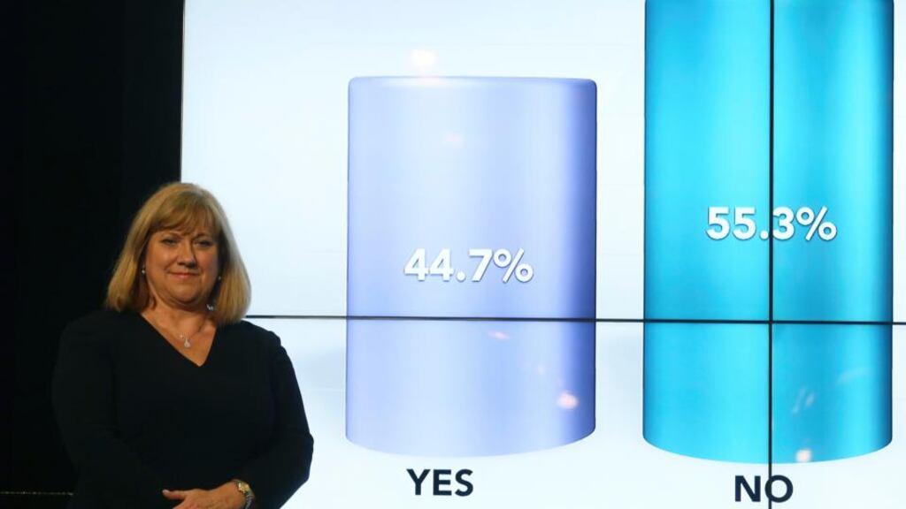 The chief counting officer for the Scotish referendum Mary Pitcaithly poses for photographs after announcing the final results of the Scottish vote for independence, in Edinburgh, Scotland today. Photograph: Reuters