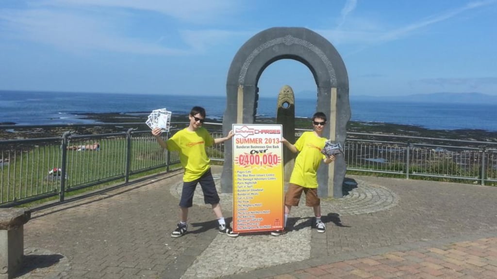 Young entrepreneurs: “Each business had to pay €8 for a slot on the flyer, so they did. And we got 80 businesses taking part.” Twins Michael and Oisín (13) McGloin from Bundoran, Co Donegal