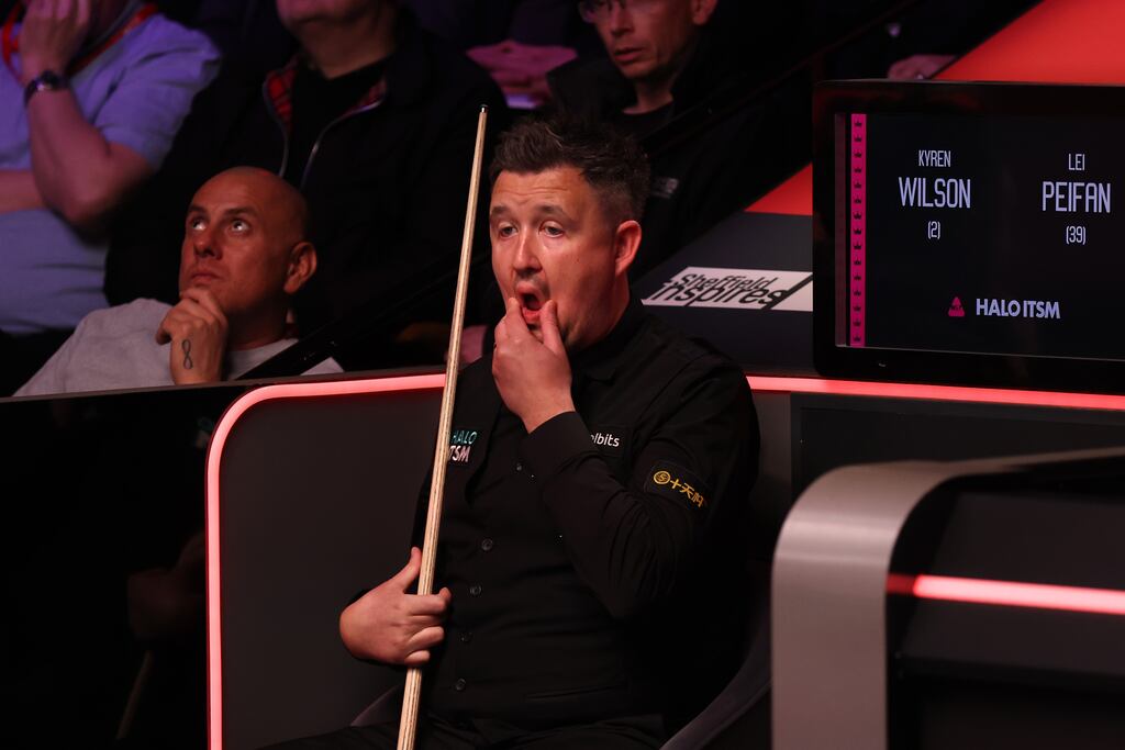 Kyren Wilson of England reacts against Lei Peifan of China. Photograph: George Wood/Getty