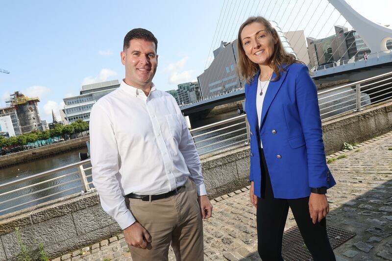 Padraig Sheerin, Three Ireland’s head of SME, and Runsafe founder Meghan White pictured in Dublin at the launch of the award winners