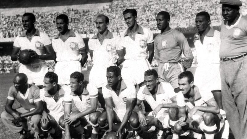 The Brazilian side before their 4-0 win over Mexico (L-R) - Ely Do Amparo, Juvenal, Augusto, Danilo Alvim, Barbosa, Bigode; Maneca, Ademir, Baltazar, Jaïr, Friaca. Photograph: Staff/AFP