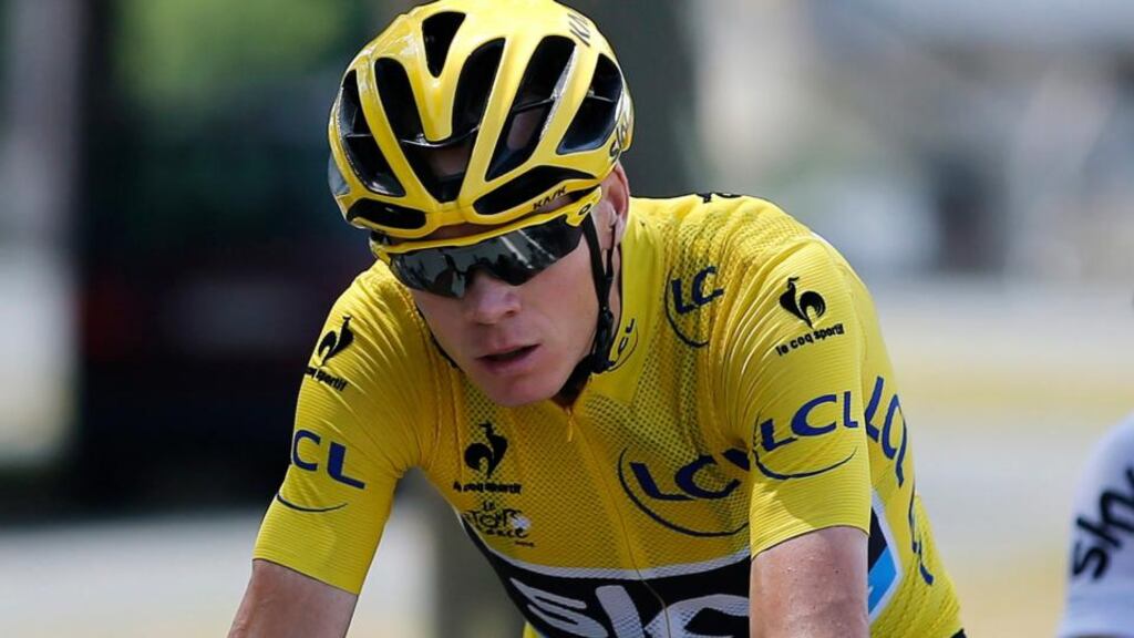Yellow jersey:  ‘I ride clean and Team Sky rides clean,’ says Chris Froome. Photograph:  Yoan Valat/EPA