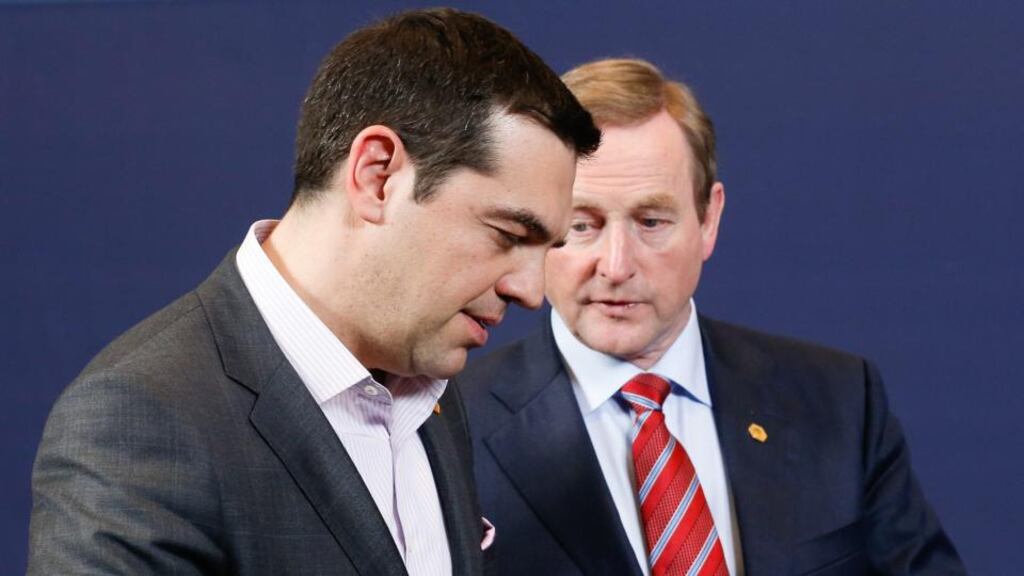 Greek prime minister Alexis Tsipras and Taoiseach Enda Kenny at the European summit of heads of states and governments  in Brussels, Belgium. Photograph: Julien Warnand/EPA