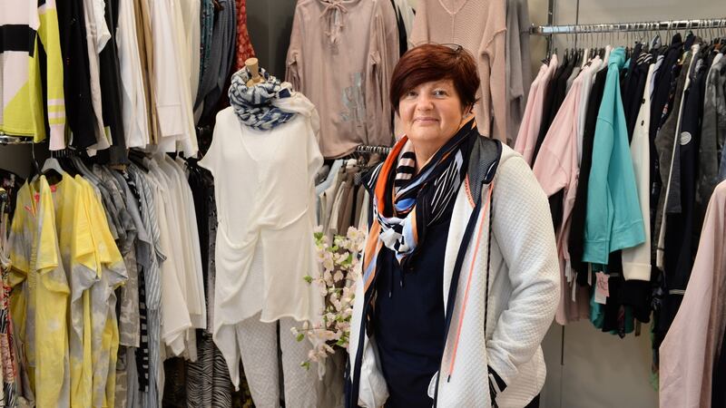 Rena Lynam, prepares to reopen The Wooden Hanger, Main Street, Tullamore. Photograph: Dara Mac Dónaill