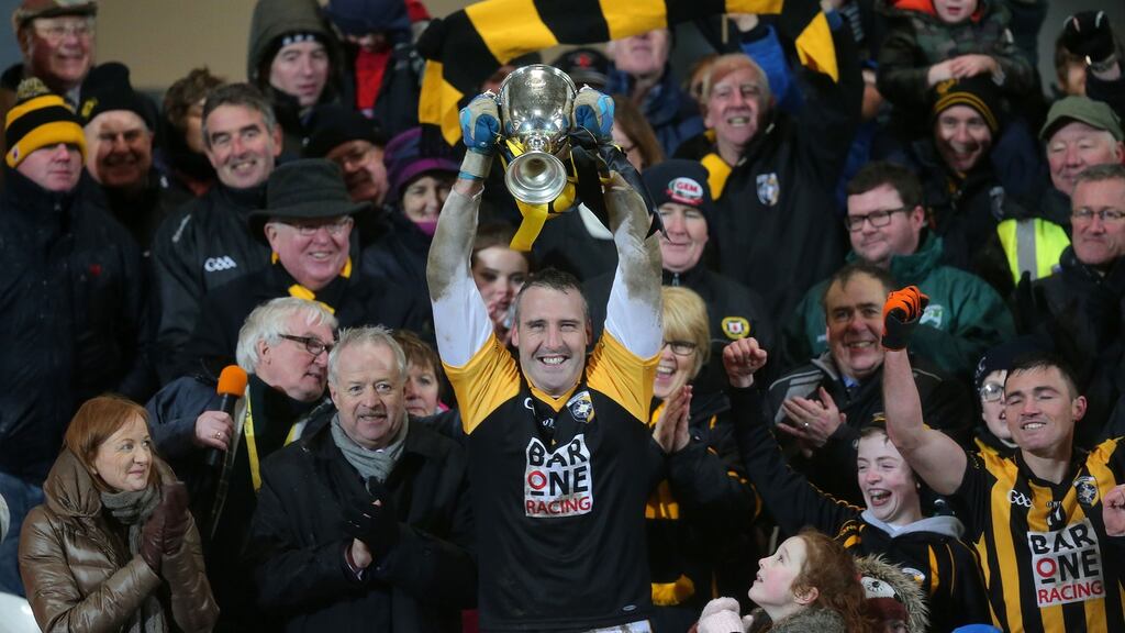 Crossmaglen’s captain Paul Hearty lifts the Ulster cup. Photograph: Declan Roughan/Inpho