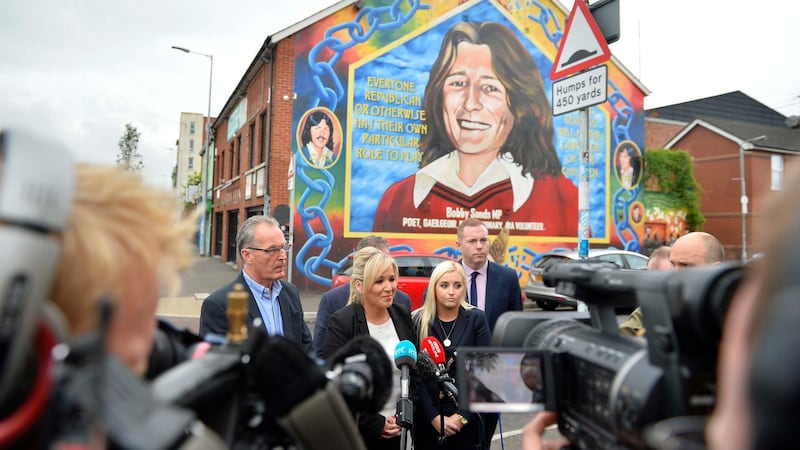 Sinn Féin’s Michelle O’Neill speaks to the media regarding Arlene Foster’s power-sharing plan. Photograph: Mark Marlow/Pacemaker