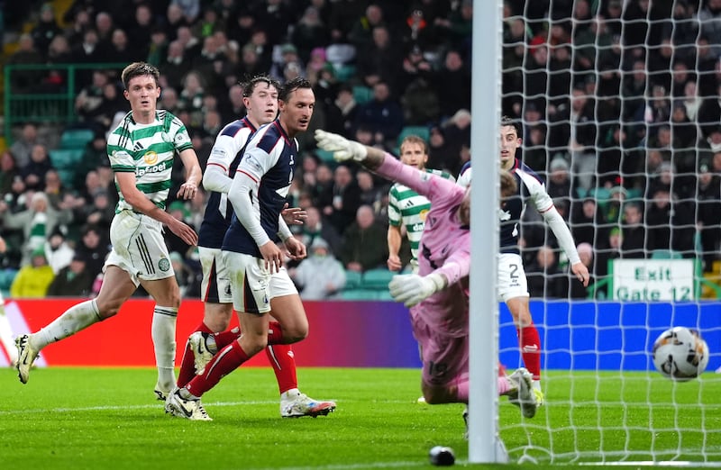 Johnny Kenny scores Celtic's second goal. Photograph: Andrew Milligan/PA