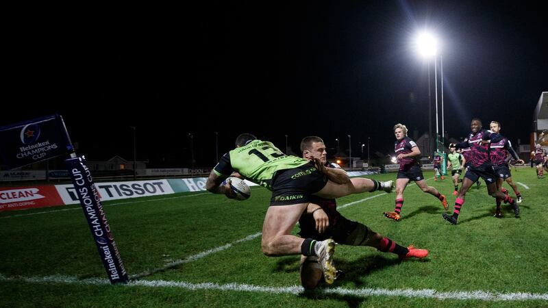 Connacht’s Sammy Arnold is tackled by Ben Earl of Bristol Bears. Photograph: Inpho