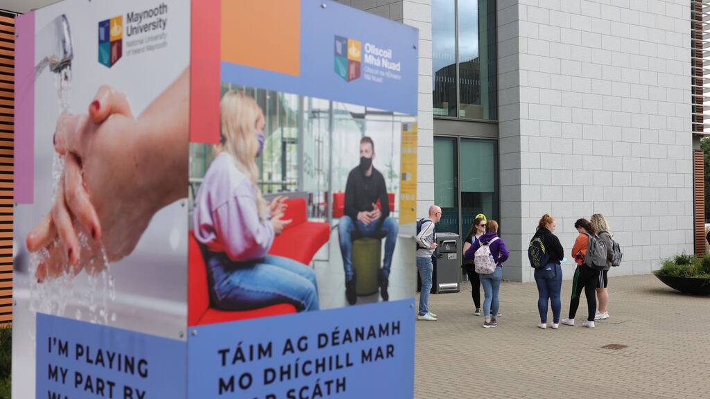 Students returned to Maynooth University campus recently. Universities say they are under severe financial strain with losses in commercial income set to climb this year. Photograph: Dara Mac Dónaill