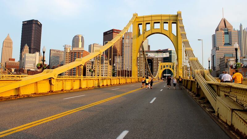 Roberto Clemente Bridge, which spans the Allegheny River in downtown Pittsburgh