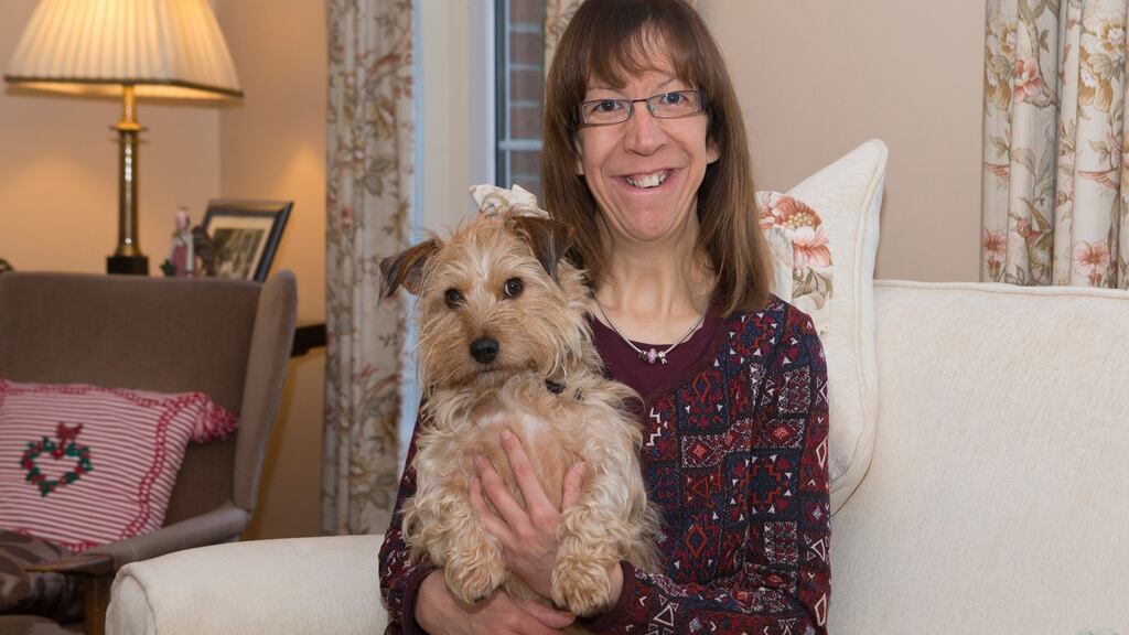 Rachel Martin, in Castleconnell, Co Limerick, with her dog, Misty. Rachel has Loeys-Dietz syndrome, which was discovered only in 2005. Photograph Liam Burke/Press 22